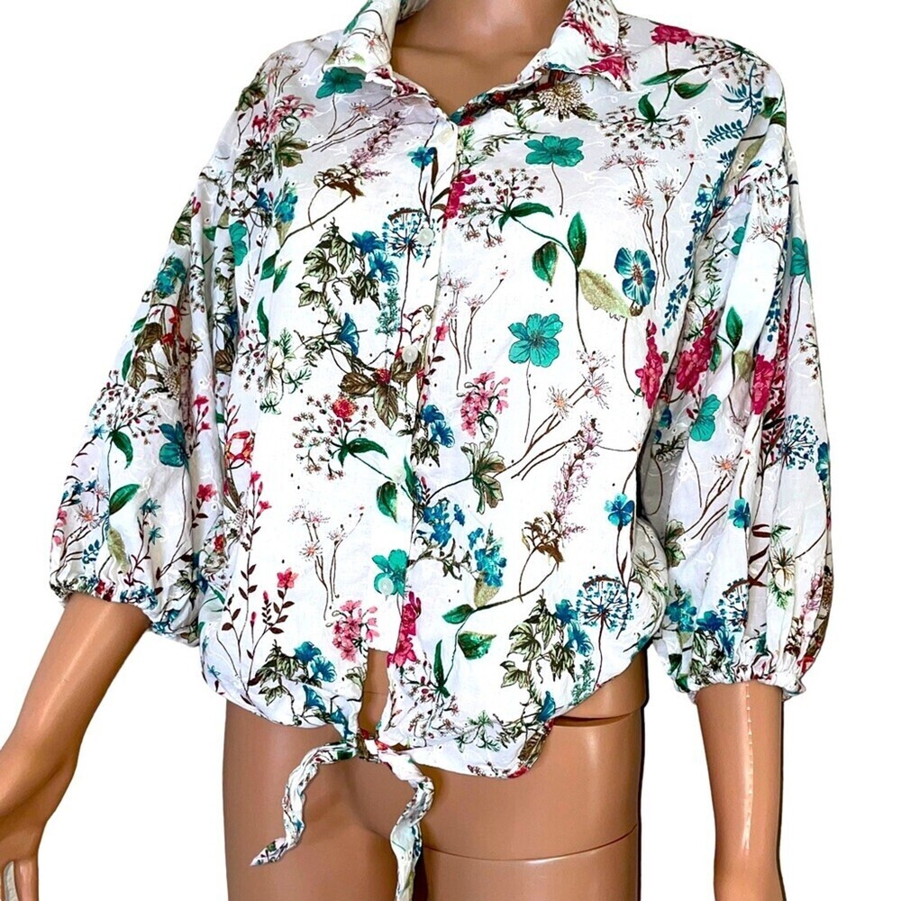 Sanctuary In Bloom blouse Cotton Floral-print In Cheerful floral button up SZ SM - Picture 2 of 9